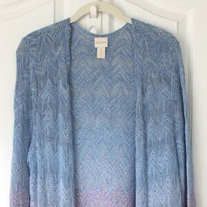 Chico's 2 / L Ombre Chevron Cardigan - Boho Purple Longline Spring Layer